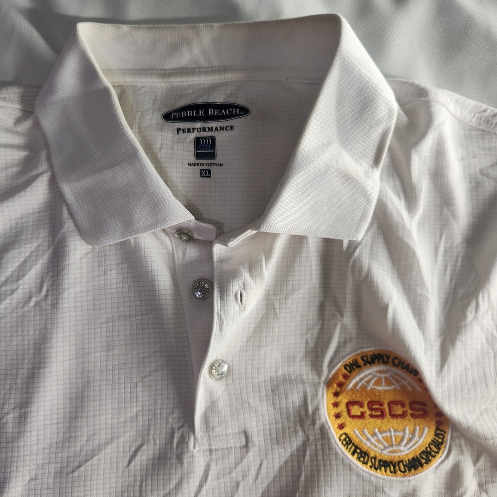 Pebble Beach Performance XL Golf Polo Shirt White CSCS Supply Chain Embroidered